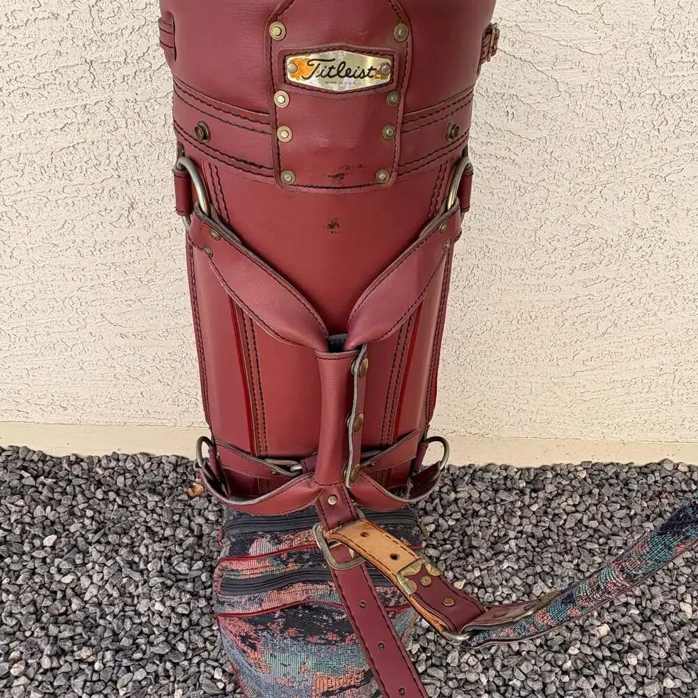 Vintage Titleist Floral Tapestry and Leather Golf Cart Bag Made in USA